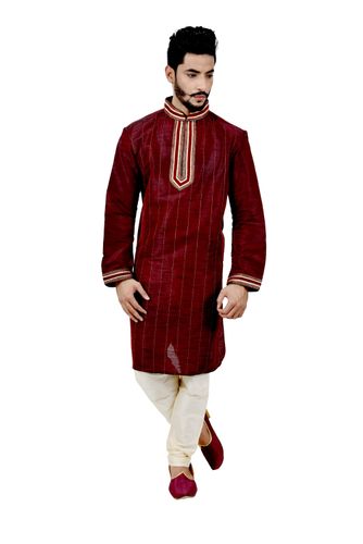 Maroon Artsilk Wedding Kurta Pajamaa