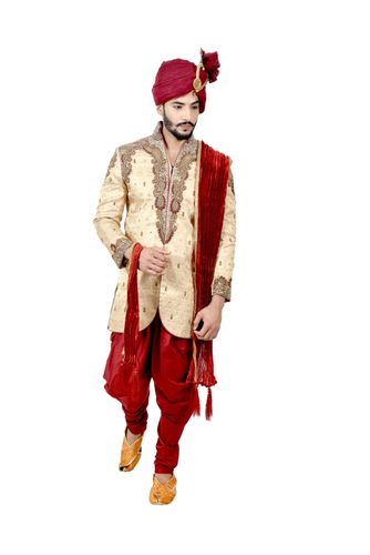 Zari Brocade Silk Online Maroon Sherwani