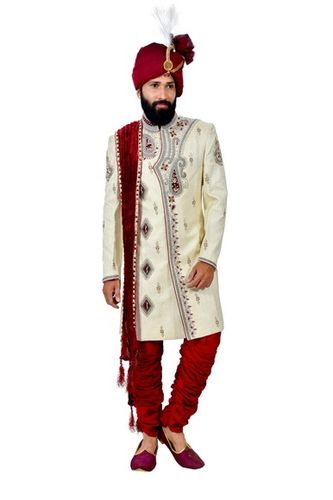 Online Cream And Maroon Sherwani