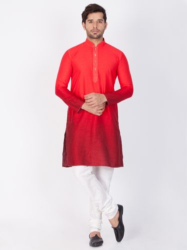 Superb Red And White Cotton Kurta Payjama