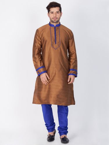 Wedding Collection Brown And Blue Cotton Kurta Payjama