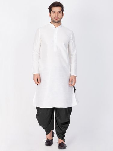 Elegant Look White And Black Cotton Kurta Dhoti Online