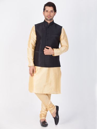 Gold Kurta Pajama With Black Jacket
