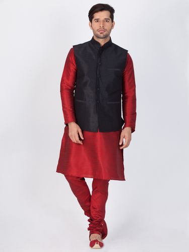 Maroon Kurta Pajama With Black Jacket