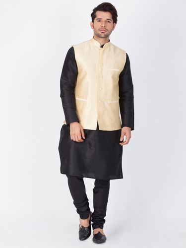Black Kurta Pajama With Gold Jacket