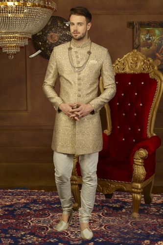 Classic Silk Jacquard Gold Indo Western Sherwani