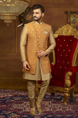 Rust Gold 3 Piece Indo Western Sherwani