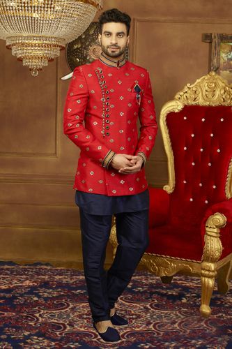 Fashionable Red Jodhpuri Indo Western Sherwani