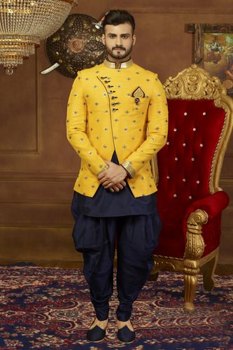 Prince Look Yellow 3 Piece Indo Western Sherwani