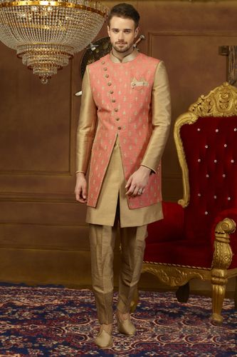 Carrot Gold 3 Piece Indo Western Sherwani