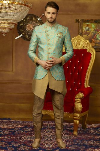 Asymmetrical Rich Look Golden Indo Western Sherwani
