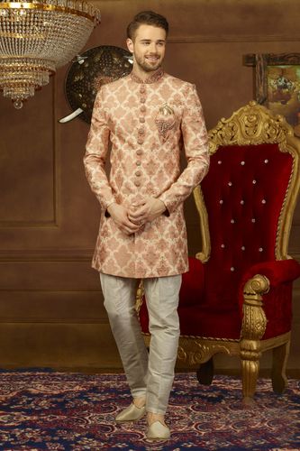 Jaqurd Silk Peach Indo Western Sherwani
