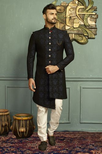 Royal Blue Asymmetrical Cotton Indo Western Sherwani