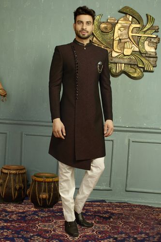 Wine Black Asymmetrical Indo Western Sherwani