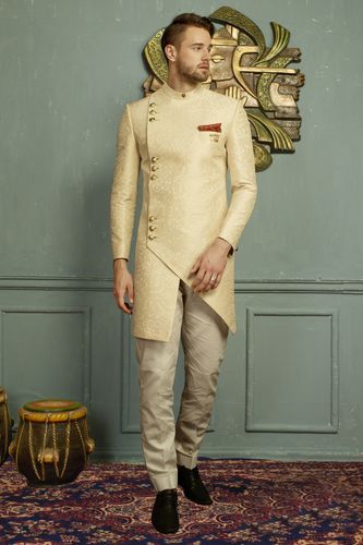 Rich Look Cream Asymmetrical Indo Western Sherwani