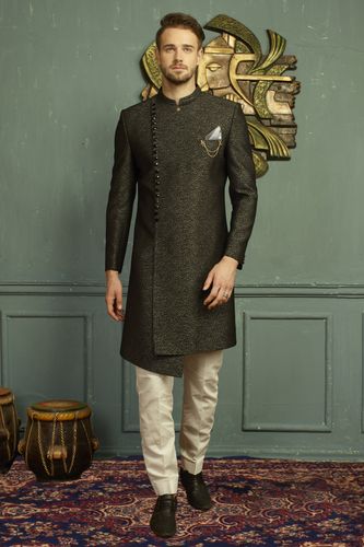 Magnificent Black Asymmetrical Indo Western Sherwani