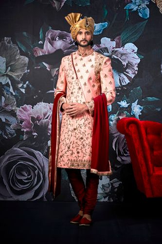 Designer Groom Pink Wedding Sherwani