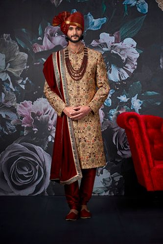 Midnight Golden Groom Wedding Sherwani