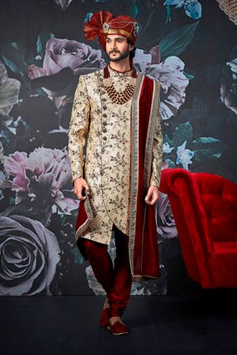 Magnificent Ethnic Look Beige Wedding Sherwani