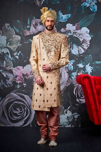 Golden Colour Elegant Look Wedding Sherwani