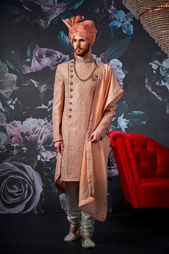 Prince Look Peach Wedding Sherwani
