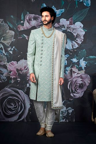 Firozi Light Blue Wedding Sherwani