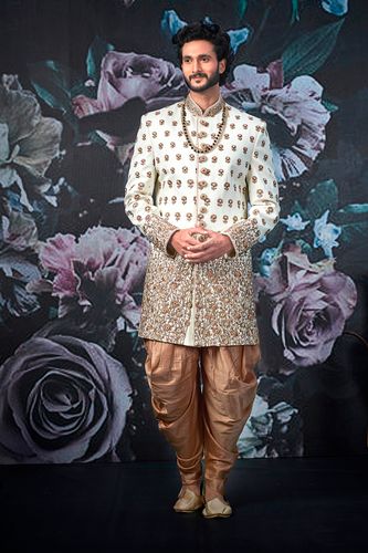 Magnetic Style Cream Wedding Sherwani