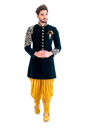 Green Velvet Indo Western Sherwani