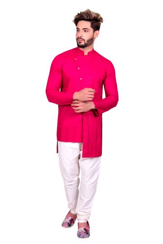 Magenta Asymmetrical Pleated Indo Western Sherwani