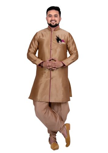 Groom Ethnic Golden Silk Indo Western Sherwani