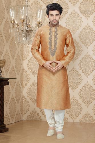 Stunning Orange Color Embroidery Kurta Payjama