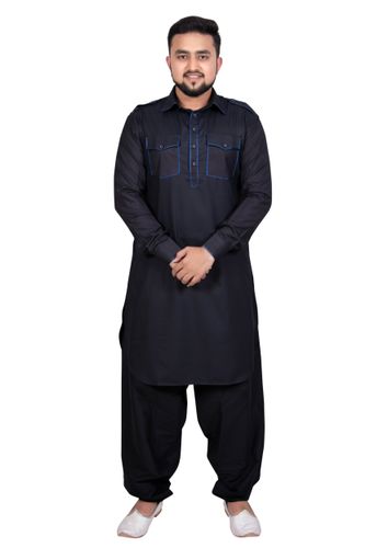 Ideal Black Cotton Pathani Suit
