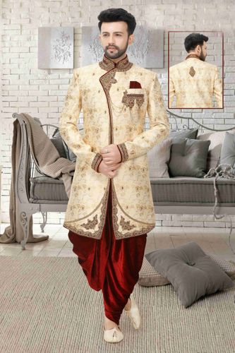 Exclusive Cream Embroidered Wedding Sherwani