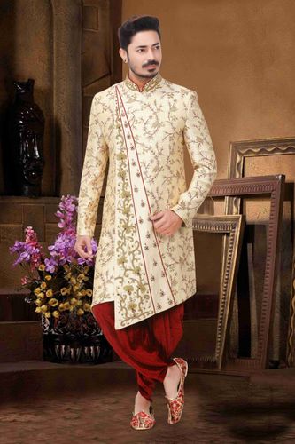 Exquisite Fawn Embroidered Dhoti Sherwani