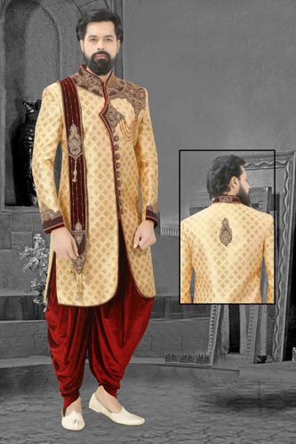 Marvellous Golden Embroidered Wedding Sherwani