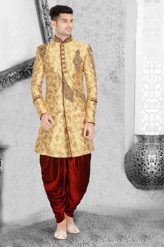 Adorning Golden Wedding Dhoti Sherwani