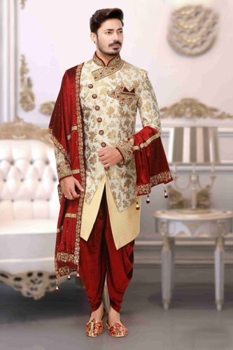 Stylish Groom Embroidered Wedding Dhoti Sherwani