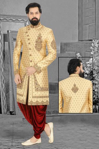 Embellished Embroidered Golden Wedding Dhoti Sherwani