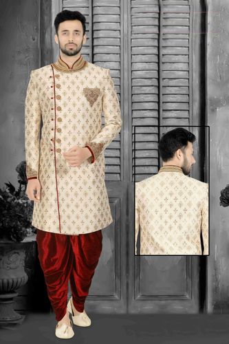 Elegant Embroidered Cream Dhoti Sherwani Set