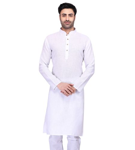 White Cotton Plain Kurta For Men