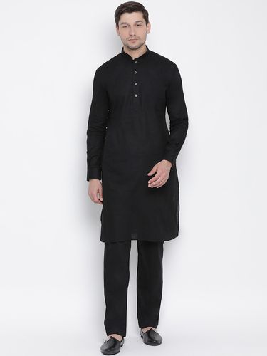 Black And Black Silk Kurta With Pajama