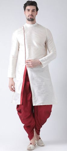 Designer White And Maroon Dhoti Kurta
