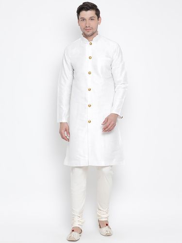 White And White Silk Kurta With Chudidar