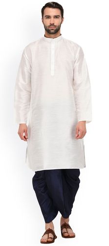 Banarasi Silk White And Blue Dhoti Kurta