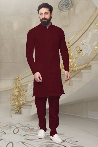 Marvellous Maroon And Maroon Silk Kurta Pajama
