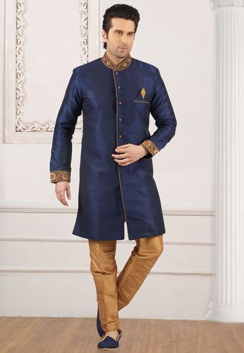 Eternal Navy Blue Silk Indo Western Sherwani