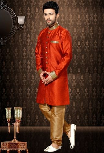 Trendy Orange Silk Indo Western Sherwani