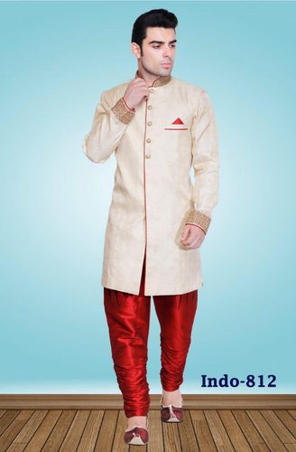Classy Cream And Marron Silk Indo Western Sherwani