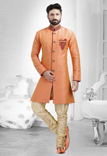 Dashing Peach Silk Indo Western Sherwani
