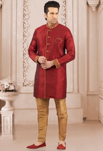 Natural Marron Silk Indo Western Sherwani